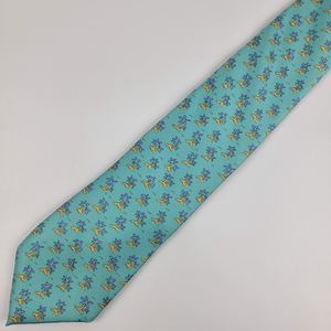 J. McLaughlin 100% Silk Tie Palm Trees on Island on Teal, Long 62 x 3.5 USA EUC